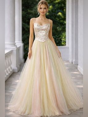 VTG 1990s Dave & Johnny Pastel Multi-Color Tulle Ball Gown Size 7/8